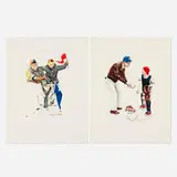Norman Rockwell, Baseball; Cheering (two works from the School Days portfolio), 1972, lithograph in colors