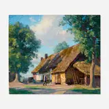 Marie Løkke, Country House with Thatched Roof, oil on canvas