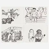 Keith Haring, Four works from the Fault Lines series, 1986, lithograph