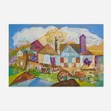Joseph Meierhans, Village Scene, oil on Masonite