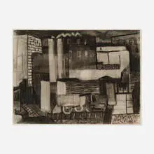 Vaclav Vytlacil, Untitled (Trains and Buildings), charcoal on paper
