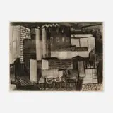 Vaclav Vytlacil, Untitled (Trains and Buildings), charcoal on paper