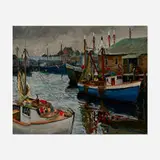 Melville F. Stark, The Blue Boat, Gloucester, MA, oil on Masonite