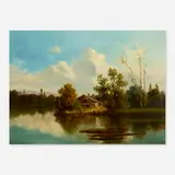 Julius Rose, House on Lake, oil on canvas