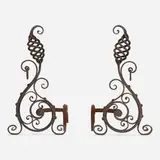 Roycroft, Andirons model 069, pair, c. 1901, enameled and handwrought iron