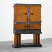 Art Déco, bar cabinet, c. 1930, Amboyna burl, carved and lacquered wood