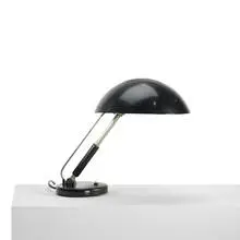 Karl Trabert, table lamp, 1933, enameled and nickel-plated steel, lacquered wood