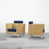 Eastside lounge chairs, pair by Ettore Sottsass, 1982, suede, enameled steel, sold Apr 2011