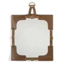 Gucci, mirror, c. 1970, leather, mirrored glass, brass