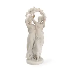 Henri Weigele, carved white marble figural group depicting a pair of dancing classical maidens, marble