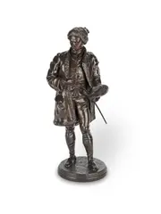 patinated bronze figure of Rembrandt by Jean-Jules Salmson, patinated bronze, sold Sep 2023