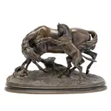 Pierre-Jules Mêne, late 19th century patinated bronze model of Jument Arabe et Son Poulain, patinated bronze