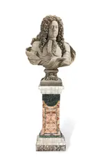 Giuseppe Rusnati, monumental carved white marble bust depicting Cesare II Visconti, 3rd Marquis of Cislago, marble