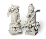 Harriet Hosmer, carved white marble figure of 'Puck' together with an unsigned companion pendant figure of 'Will o the Wisp' (third version), marble