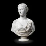 Hiram Powers, very rare and early carved white marble ideal portrait bust of Ginevra, (first version), marble