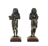 Émile Louis Picault, pair of patinated and parcel gilt and rouge and black marble figures of an Egyptian Priest and an Egyptian scribe