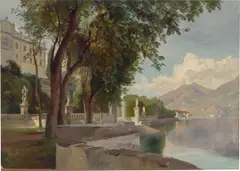 Carl Hummel, Die Villa Carlotta am Comer See, 1855, Öl auf Papier auf Leinwand