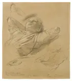 Eduard Gaertner, Studien zum Brustbild eines liegenden Jungen (Paul Gärtner), Um 1845, Bleistift, weiß gehöht, auf Bütten