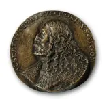 Hans Schwarz, Medaille mit dem Bildnis Albrecht Dürers, 1519, Gelbguß (vermutlich bei Melchior Pfinzing, Probst von St. Sebaldus Nürnberg), rückseitig gebürstet. Ø 5,7 cm (2 ¼ in.)