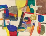 Maurice Estève, Ohne Titel, 1957, Gouache, Aquarell und Kohle auf Papier, auf Papier aufgezogen