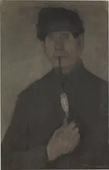 Bauer mit Pfeife by Paula Modersohn-Becker, 1898, Kohle, Rötel, grüne Farbstifte auf Papier, sold Nov 2025