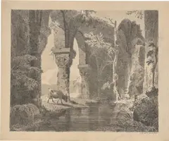 Carl Blechen, Romanische Ruine, 1826, Radierung, hellgrau laviert, auf Papier