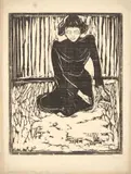 Edvard Munch, Frau, auf dem Boden sitzend, 1899, Holzschnitt auf Japan