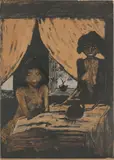 Otto Mueller, Zwei Zigeunermädchen im Wohnraum, 1926, Farblithografie auf Papier