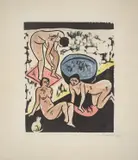 Max Pechstein, Badende I, 1911, Holzschnitt auf Japan, vom Künstler mit Wasserfarben koloriert