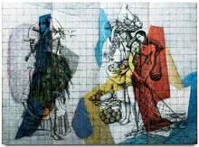 Paul Laszlo, Decorated Screen, 1947, Hand painted glass tiles by Bottega Karin