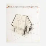 Christo, Wrapped Snoopy House, Project for Charles M. Schulz Museum, lithograph in colors with collage of broadcloth, thread and masking tape, on BFK Rives mounted to board