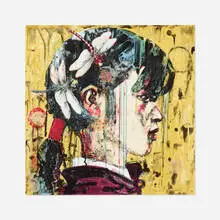 Hung Liu, The Maiden from the Unofficial Portraits series, 2001, lithograph and collage in colors