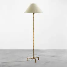Maison Baguès, floor lamp, c. 1940, gilt brass, linen