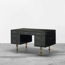 desk by Tony Duquette, c. 1960, lacquered wood, leather, brass, plastic, sold Apr 2011