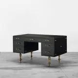 Tony Duquette, desk, c. 1960, lacquered wood, leather, brass, plastic