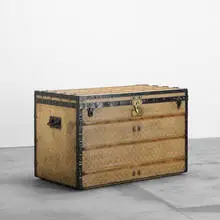 trunk by Louis Vuitton, vinylized canvas, enameled steel, oak, brass, sold Apr 2011