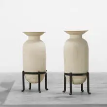 Jean Mayodon, urns, pair, c. 1930, ceramic, bronze