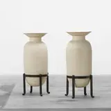 Jean Mayodon, urns, pair, c. 1930, ceramic, bronze