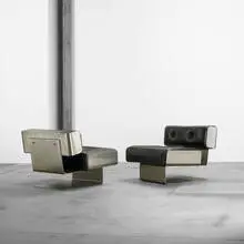 Formanova, lounge chairs, pair, c. 1969, stainless steel, leather