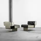 Formanova, lounge chairs, pair, c. 1969, stainless steel, leather