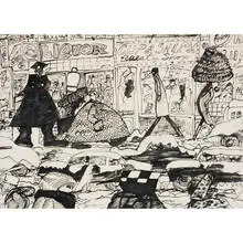 Street Scene by Red Grooms, c. 1970, ink and collage on paper, sold Feb 2011