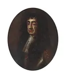 Sir Peter Lely, Portrait of Charles II, bust-length, in armour, within a stone cartouche; and Portrait of James II, bust-length, in armour, a pair, oil on panel, ovals