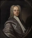 Portrait of a gentleman, half length, wearing grey robes, within a painted oval by English School, oil on canvas, sold Mar 2023