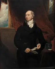 Thomas Lawrence, Portrait of Lord Canning, three-quarter-length, standing before a red curtain, oil on canvas