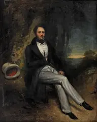 George Chinnery Rha, Man seated at the base of a tree, oil on canvas