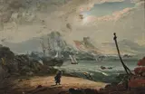 German School, A coastal scene with stormy seas, oil on copper