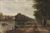 John B. McIntyre, An afternoon stroll, possibly Twickenham on The Thames, oil on canvas