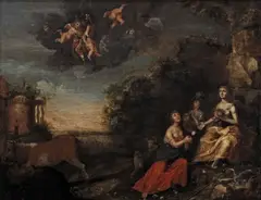 Jan Mijtens, Figures in an Arcadian landscape, oil on panel