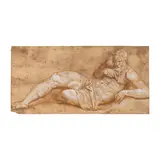 XVIe siècle Fontainebleau, Etude pour un Dieu fleuve (recto); Etude de dame (coupé) (verso), pen and brown ink