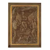 Cercle de Lorenzo Sabatini, La Vierge à l'enfant, Saint Jean Baptiste et Saint Jérôme, black chalk, pen and brown ink, brown wash heightened with white chalk on paper laid down on card
